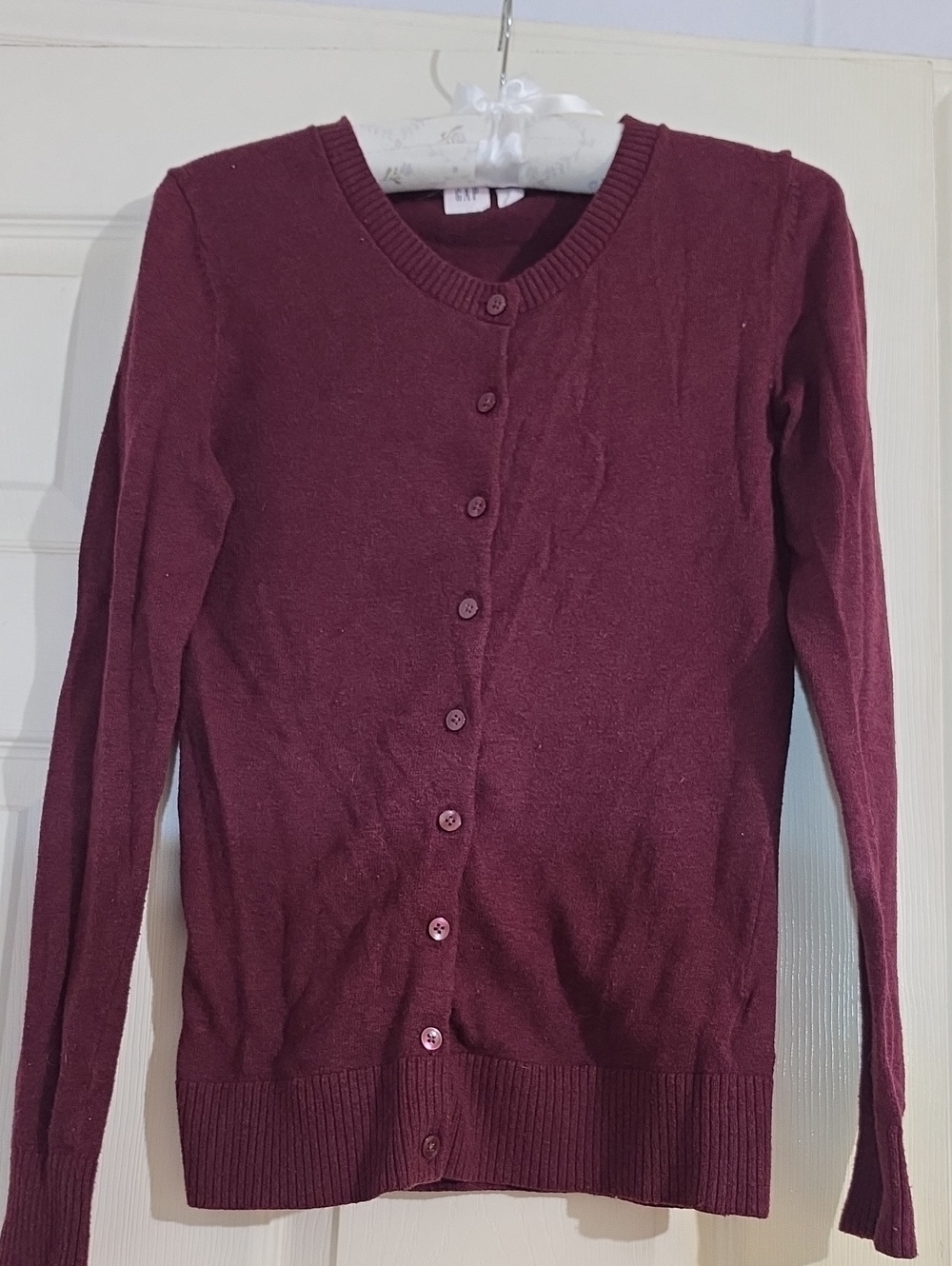 GAP Burgundy Button-Front Crewneck Cardigan